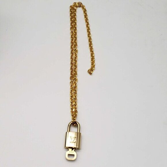 Authentic Louis Vuitton Lock & Key w/ 18k Gold Plated Chain Necklace - Picture 4 of 9